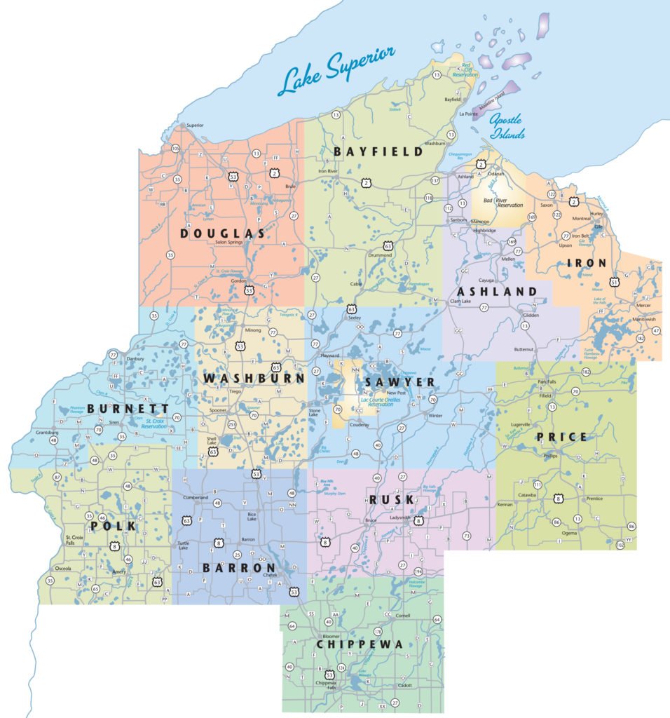 Map of Wisconsin by county